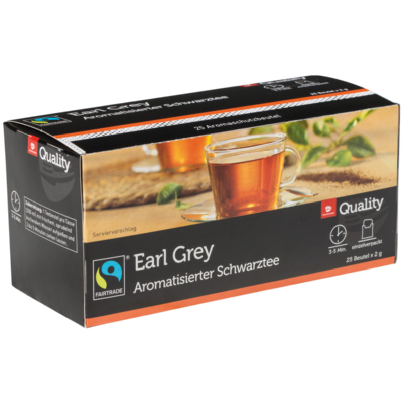 Quality Tee Earl Grey Tassenportionen im Aromaschutzbeutel 25er aromatischer Schwarztee mit feinem Bergamottearoma